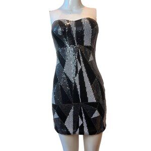 AS U WISH Tube Top Dress Sequin Cocktail Embellished Strapless Black Gray Size S